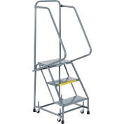 Perforated 16"W 3 Step Steel Rolling Ladder 10"D Top Step - H318P