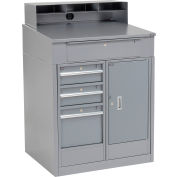 Global Industrial&#153; Cabinet Shop Desk w/ Riser & 4 Drawers, 34-1/2&quot;W x 30&quot;D, Gray