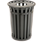 Global Industrial Outdoor Slatted Steel Trash Can With Flat Lid, 36 Gallon, Black
