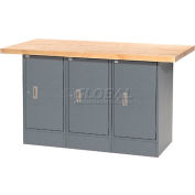 Global Industrial Workbench w/ Maple Square Edge Top & 3 Cabinets, 60"W x 30"D, Gray