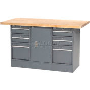 Global Industrial™ Workbench w/ Maple Square Edge Top & 6 Drawers, 60"W x 30"D, Gray