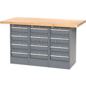 Global Industrial Workbench w/ Maple Square Edge Top & 12 Drawers, 60"W x 30"D, Gray