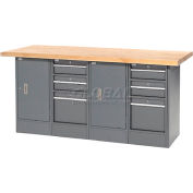 Global Industrial™ Workbench w/ Maple Square Edge Top, 6 Drawers & 2 Cabinets, 72"Wx24"D, Gray