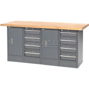Global Industrial&#153; Workbench w/ Maple Square Edge Top, 8 Drawers & 2 Cabinets, 72&quot;Wx24&quot;D, Gray