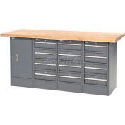 Global Industrial™ Workbench w/ Maple Square Edge Top, 12 Drawers & 1 Cabinet, 72"Wx24"D, Gray