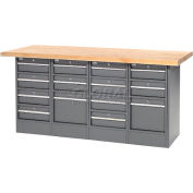 Global Industrial Workbench w/ Maple Square Edge Top & 14 Drawers, 72"W x 30"D, Gray