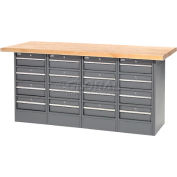 Global Industrial™ Workbench w/ Maple Square Edge Top & 16 Drawers, 72"W x 30"D, Gray