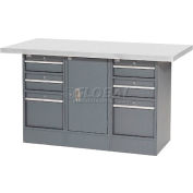 Global Industrial™ Workbench w/ Laminate Top, 6 Drawers & 1 Cabinet, 60"W x 30"D, Gray