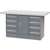 Global Industrial Workbench w/ Laminate Top, 8 Drawers & 1 Cabinet, 60"W x 30"D, Gray
