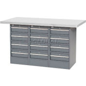 Global Industrial Workbench w/ Laminate Square Edge Top & 12 Drawers, 60"W x 30"D, Gray