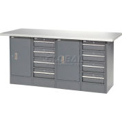 Global Industrial 72"W x 24"D Plastic Top 8 Drawer/2 Cabinet Workbench