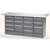 Global Industrial Workbench w/ Laminate Square Edge Top & 14 Drawers, 72"W x 24"D, Gray