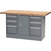Global Industrial Workbench w/ Shop Top Square Edge, 6 Drawers & 1 Cabinet, 60"W x 30"D, Gray