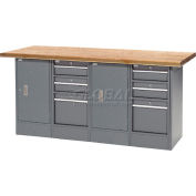 Global Industrial Workbench w/ Shop Top Square Edge, 6 Drawers & 2 Cabinets, 72"W x 30"D, Gray