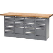 Global Industrial Workbench w/ Shop Top Square Edge & 14 Drawers, 72"W x 30"D, Gray