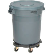 Global Industrial™ Plastic Trash Can with Lid & Dolly - 20 Gallon Gray