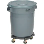 Lavex 10 Gallon Gray Round Commercial Trash Can and Lid