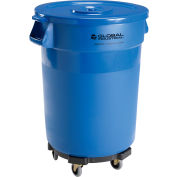 Global Industrial™ Plastic Trash Can with Lid & Dolly - 32 Gallon Blue