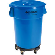 Global Industrial™ Plastic Trash Can with Lid & Dolly - 44 Gallon Blue
