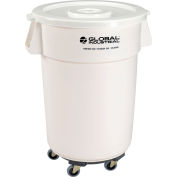 Global Industrial™ Plastic Trash Can with Lid & Dolly - 44 Gallon White