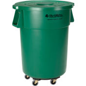 Global Industrial™ Plastic Trash Can with Lid & Dolly - 55 Gallon Green