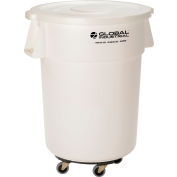 Global Industrial™ Plastic Trash Can with Lid & Dolly - 55 Gallon White