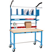 Mobile Electric Packing Workbench Maple Butcher Block Square Edge - 72 x 36 with Riser Kit