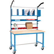 Global Industrial Mobile Packing Workbench W/Riser Kit, Maple Safety Edge, 60"W x 36"D