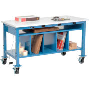 Global Industrial&#153; Mobile Packing Workbench W/Lower Shelf & Power, ESD Square Edge, 60&quot;W x 30&quot;D