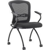 Interion® Mesh Black Fabric Stacking Chair with Arms - Pkg Qty 2
