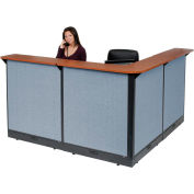 Interion® L-Shaped Electric Reception Station, 80"W x 80"D x 46"H, Cherry Counter, Blue Panel