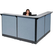 Interion® L-Shaped Reception Station With Raceway, 80"W x 80"D x 46"H, Gray Counter, Blue Panel