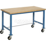 Global Industrial 60 x 30 Mobile Packing Workbench - Maple Butcher Block Square Edge - Blue