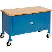 Global Industrial™ Mobile Cabinet Workbench - Maple Square Edge, 72"W x 30"D, Blue
