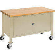 Global Industrial Mobile Workbench w/ Maple Safety Edge Top, 60"W x 30"D, Tan