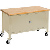 Global Industrial™ Mobile Cabinet Workbench - Maple Safety Edge, 60"W x 30"D, Tan