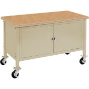 Global Industrial 72"W x 30"D Mobile Workbench - Security Cabinet - Shop Top Safety Edge - Tan