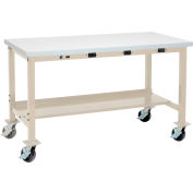 Global Industrial 72 x 36 Mobile Lab Workbench - Power Apron - Laminate Square Edge - Tan
