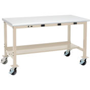 Global Industrial 72 x 36 Mobile Lab Workbench - Power Apron - Laminate Safety Edge - Tan