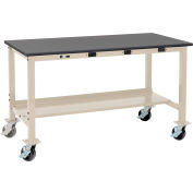 Global Industrial 72 x 36 Mobile Lab Workbench - Power Apron - Phenolic Resin Safety Edge Tan