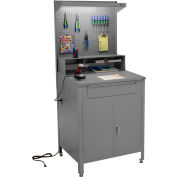 Global Industrial™ Cabinet Shop Desk w/ Pegboard, Riser & Top Shelf, 34-1/2"W x 30"D, Gray