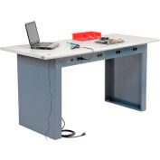 Global Industrial™ Panel Leg Workbench w/ESD Safety Edge Top & Power Apron, 72"W x 30"D, Gray