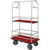 Glaro Bellman Condo Cart 40x25 Satin Aluminim Burgundy Carpet, 4 Rubber Wheels