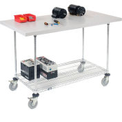Global Industrial Mobile Workbench w/ Laminate Square Edge Top & Wire Rack, 60"Wx30"D, Chrome