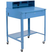 Global Industrial Sloped Mobile Shop Desk w/ Pigeonhole Riser, 34-1/2"W x 30"D, Blue