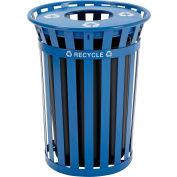 Global Industrial™ Outdoor Slatted Recycling Can w/Flat Lid, 36 Gallon, Blue