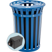 Global Industrial&#153; TrashTalk&#153; Outdoor Slatted Recycling Can w/Flat Lid, 36 Gal., Blue
