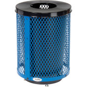 Global Industrial Outdoor Diamond Steel Trash Can With Flat Lid & Base, 36 Gallon, Blue