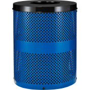Global Industrial™ Outdoor Perforated Steel Trash Can With Flat Lid, 36 Gallon, Blue