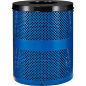 Global Industrial Outdoor Perforated Steel Trash Can With Flat Lid, 36 Gallon, Blue